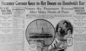 newspaper clipping titled 'Steamer Goes to Her Doom on Humboldt Bar' newspaper clipping titled 'Steamer Goes to Her Doom on Humboldt Bar'