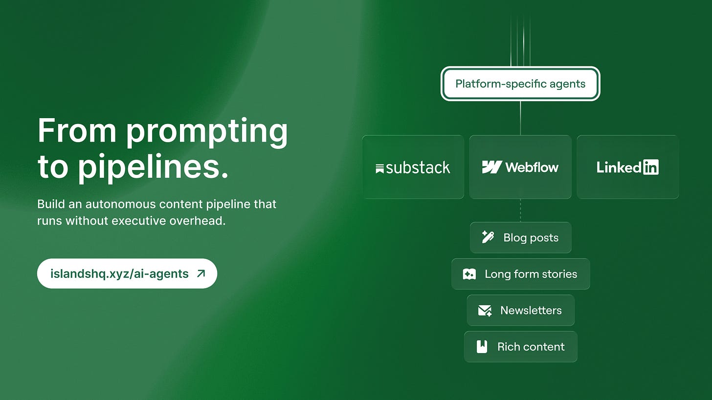 Islands CTA to build an autonomous content pipeline, linking to islandshq.xyz/ai-agents.