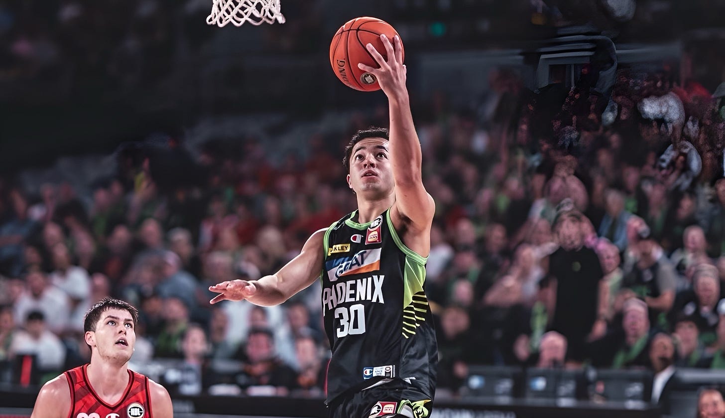 Owen Foxwell driving to the basket and finishing a layup while playing for South East Melbourne Phoenix in Australia’s NBL. Owen Foxwell driving to the basket and finishing a layup while playing for South East Melbourne Phoenix in Australia’s NBL.