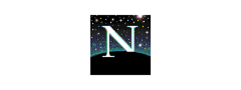 Netscape Navigator Web Page Loading Animation (top-right icon in browser) from 1994 showing a serifed ‘N’ on a dark horizon with white shooting stars crossing the screen from top-right to bottom left. Netscape Navigator Web Page Loading Animation (top-right icon in browser) from 1994 showing a serifed ‘N’ on a dark horizon with white shooting stars crossing the screen from top-right to bottom left.