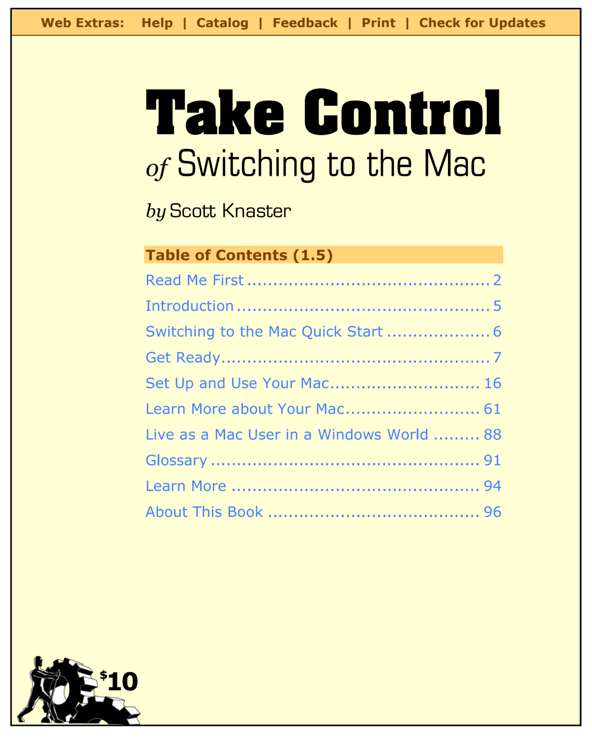 Image of front cover of ebook "Take Control of Switching to the Mac" by Scott Knaster. Topics include "Set up and use your Mac" and "Live as a Mac user in a Windows world."
