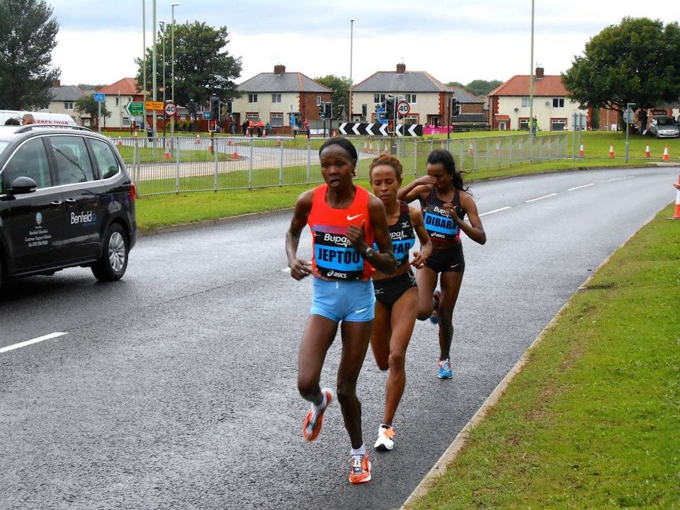 Oh, and there's Jeptoo. She recorded the third-best time ever achieved by a woman on the course.