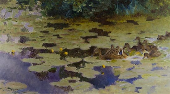 Brood of Ducklings Among Yellow Water Lilies, 1917, Bruno Liljefors Brood of Ducklings Among Yellow Water Lilies, 1917, Bruno Liljefors