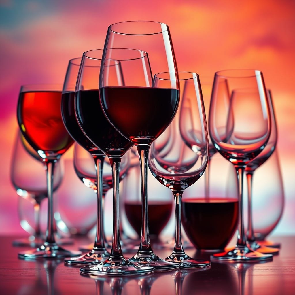 Colecciones de copas de vinos de diferentes formas y tamaños.
