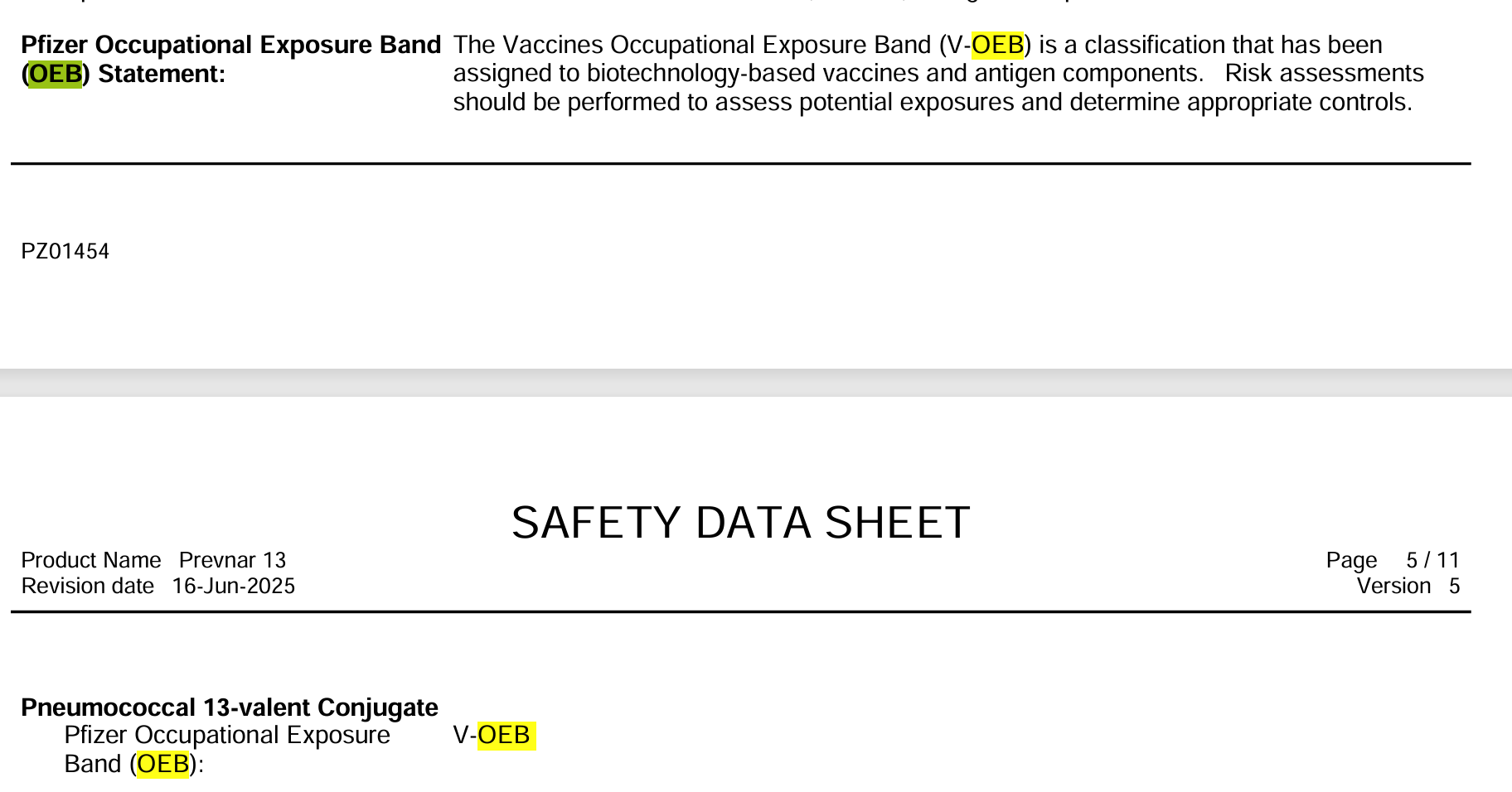 Die V-OEB-Level anderer Impfstoffe