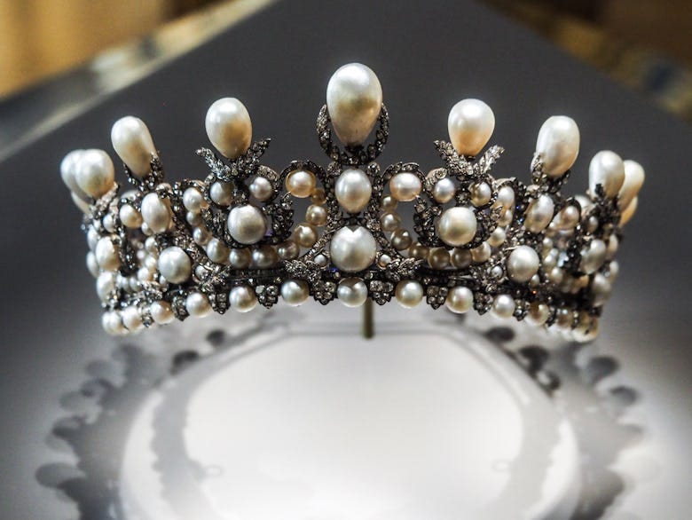 Empress Eugenie s diadem of pearls exhibited in the Apollo s Galery housing the royal collection of ...