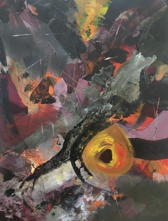 A painting titled Universal Fire