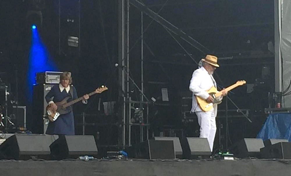 Suzy Starlite and Simon Campbell on the main stage at the Ramsbottom Festival
