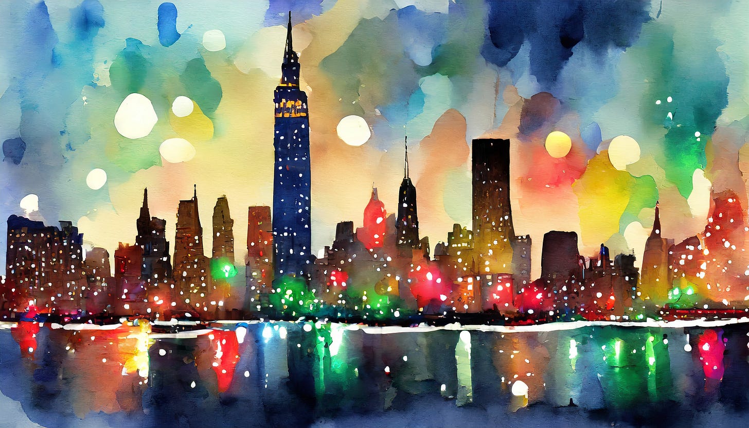 A festive New York skyline.