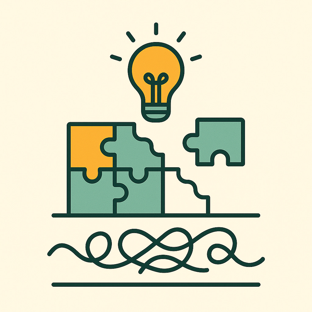 decorative: conceptual image of a legacy stack with core logic disconnected from some innovation