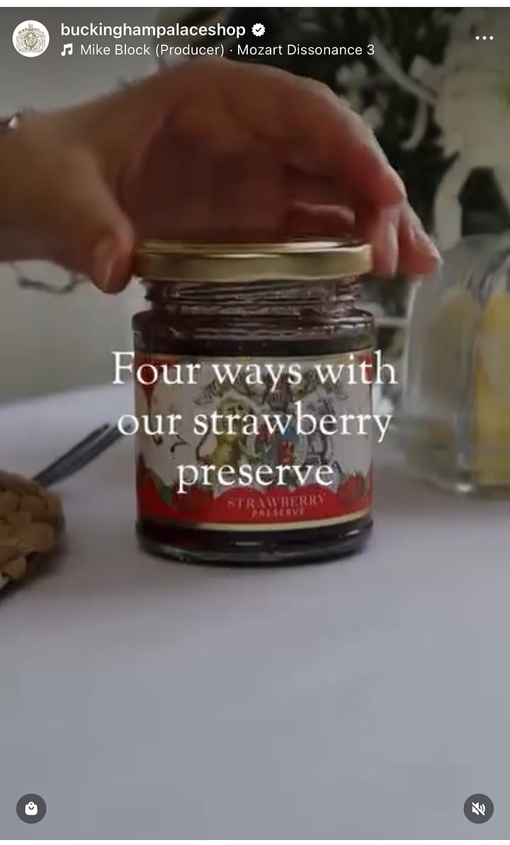 strawberry preserves from the Buckingham Palace Shops as seen on Instagram