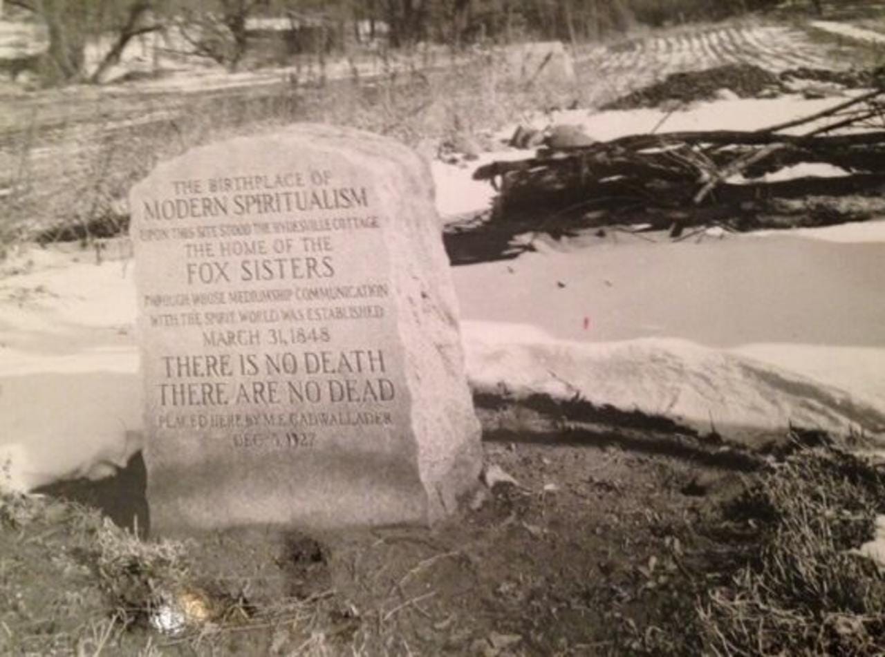 Tablet erected by Spiritualists at the site of the Fox Cottage in 1927. (Photo courtesy of the Newark-Arcadia Historical Society.) Tablet erected by Spiritualists at the site of the Fox Cottage in 1927. (Photo courtesy of the Newark-Arcadia Historical Society.)
