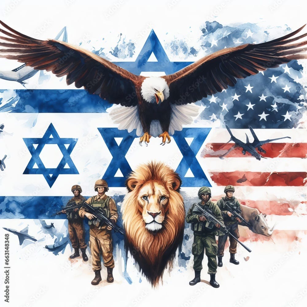 Generative AI image of an Israeli soldier and lion over a flag of ...