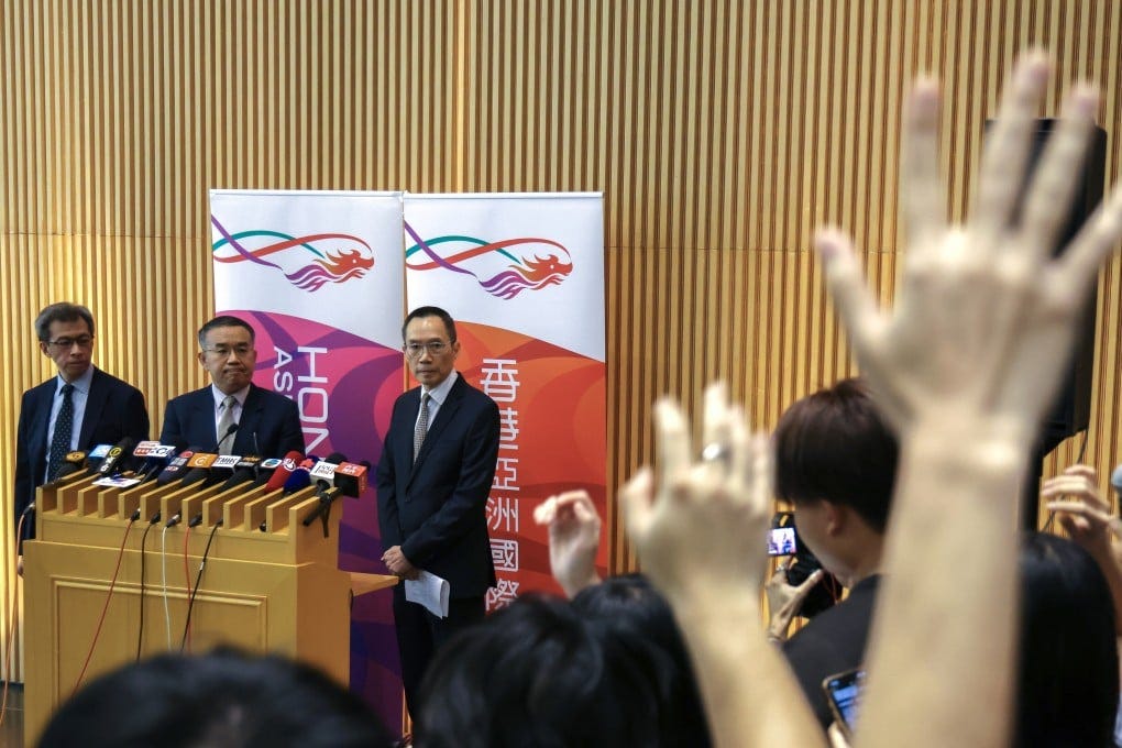(From left) Permanent Secretary for the Financial Services and the Treasury Bureau Andrew Lai, treasury chief Christopher Hui and logistics department director Carlson Chan. Photo: Karma Lo