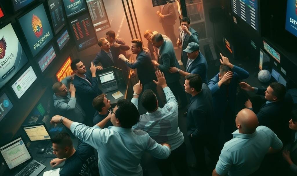 AI Generated image of people arguing on the trading floor.