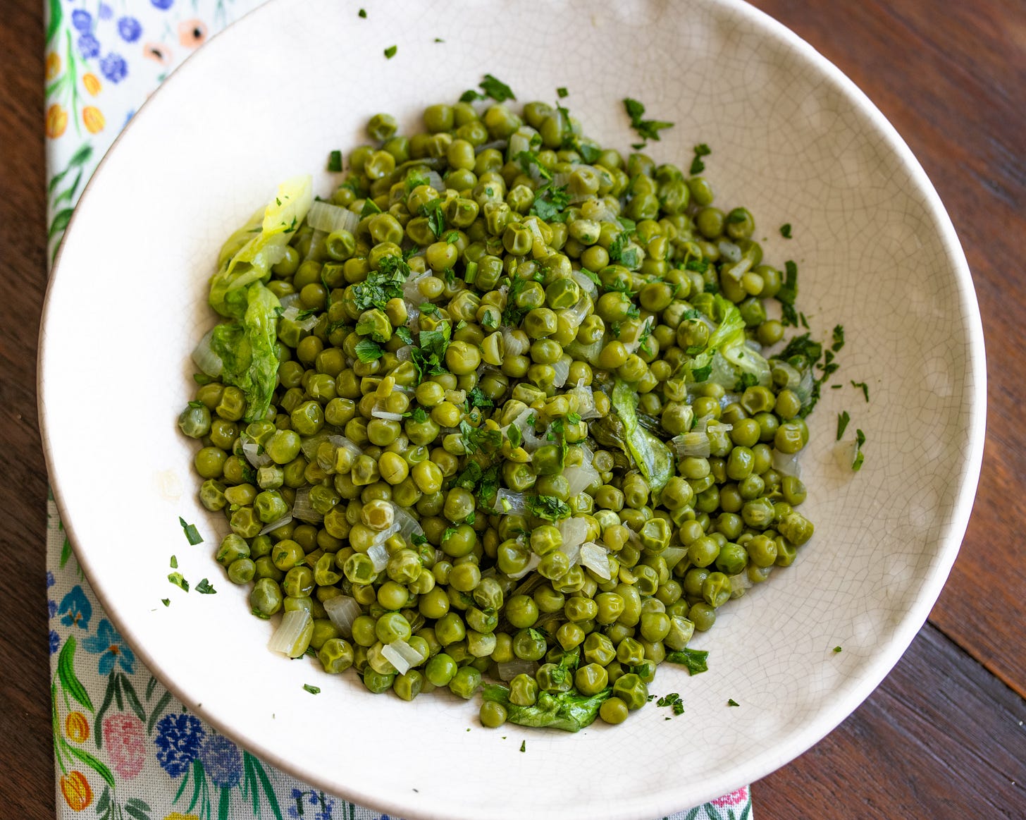 Petits Pois A La Francaise on a serving dish