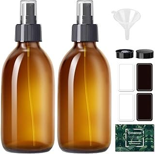 Tecohouse Amber Glass Spray Bottles 8.8 oz, 2 Pack Empty Spray Bottle for Essential Oils, Small Glass Bottles for Cleaning...