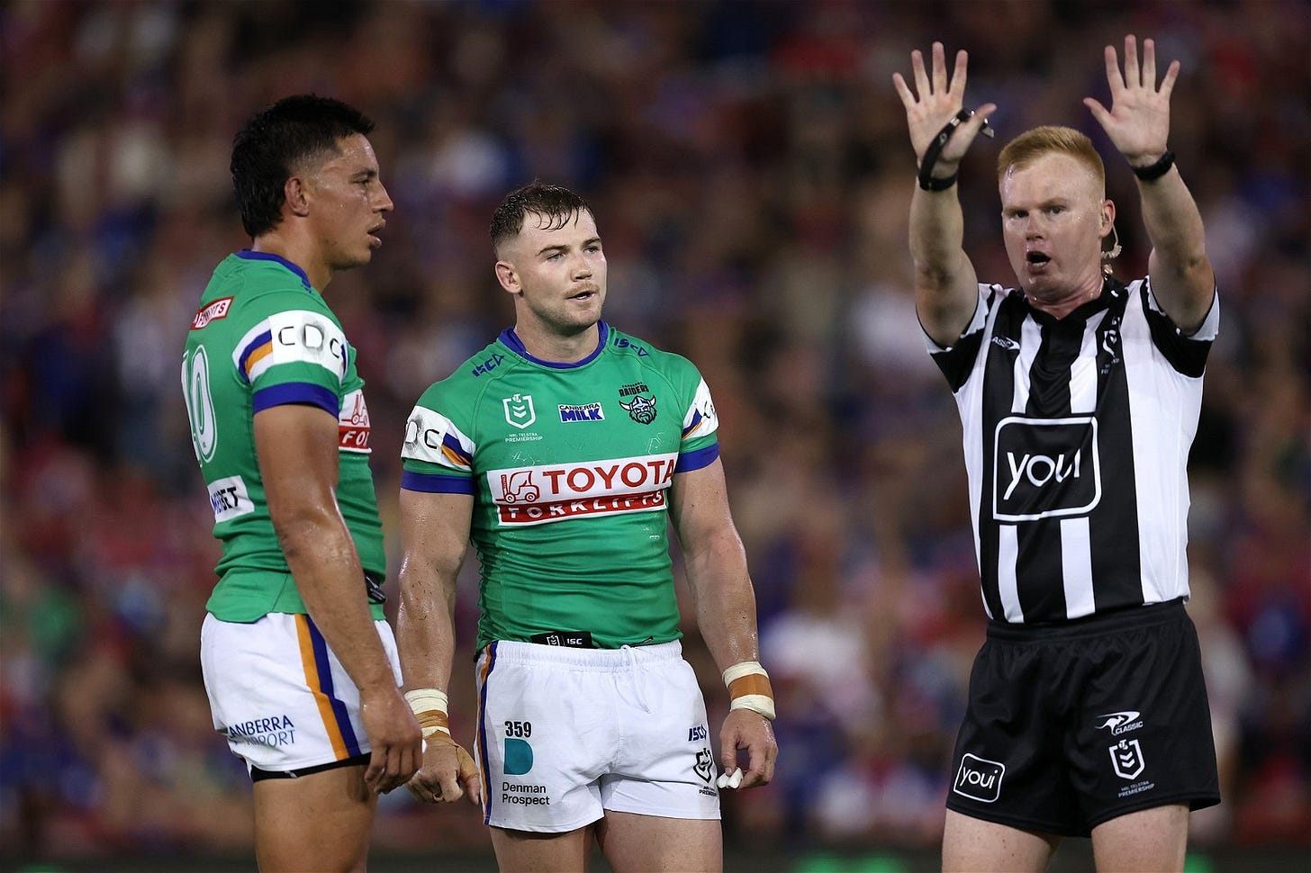 Hudson Young sin-binned for late shot on Kalyn Ponga as Canberra Raiders  beat Newcastle Knights in NRL season opener - ABC News