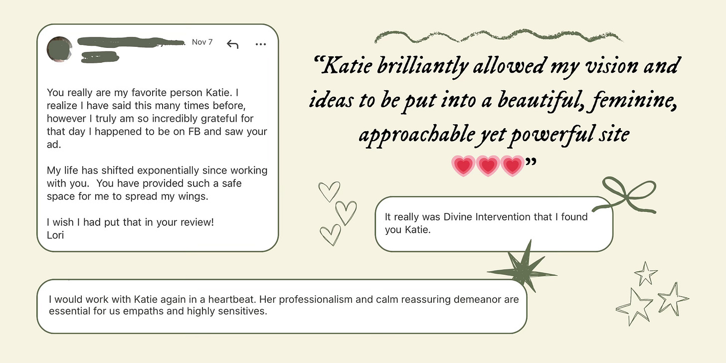reviews of web design services from clients of Katie the Sensitive Creative