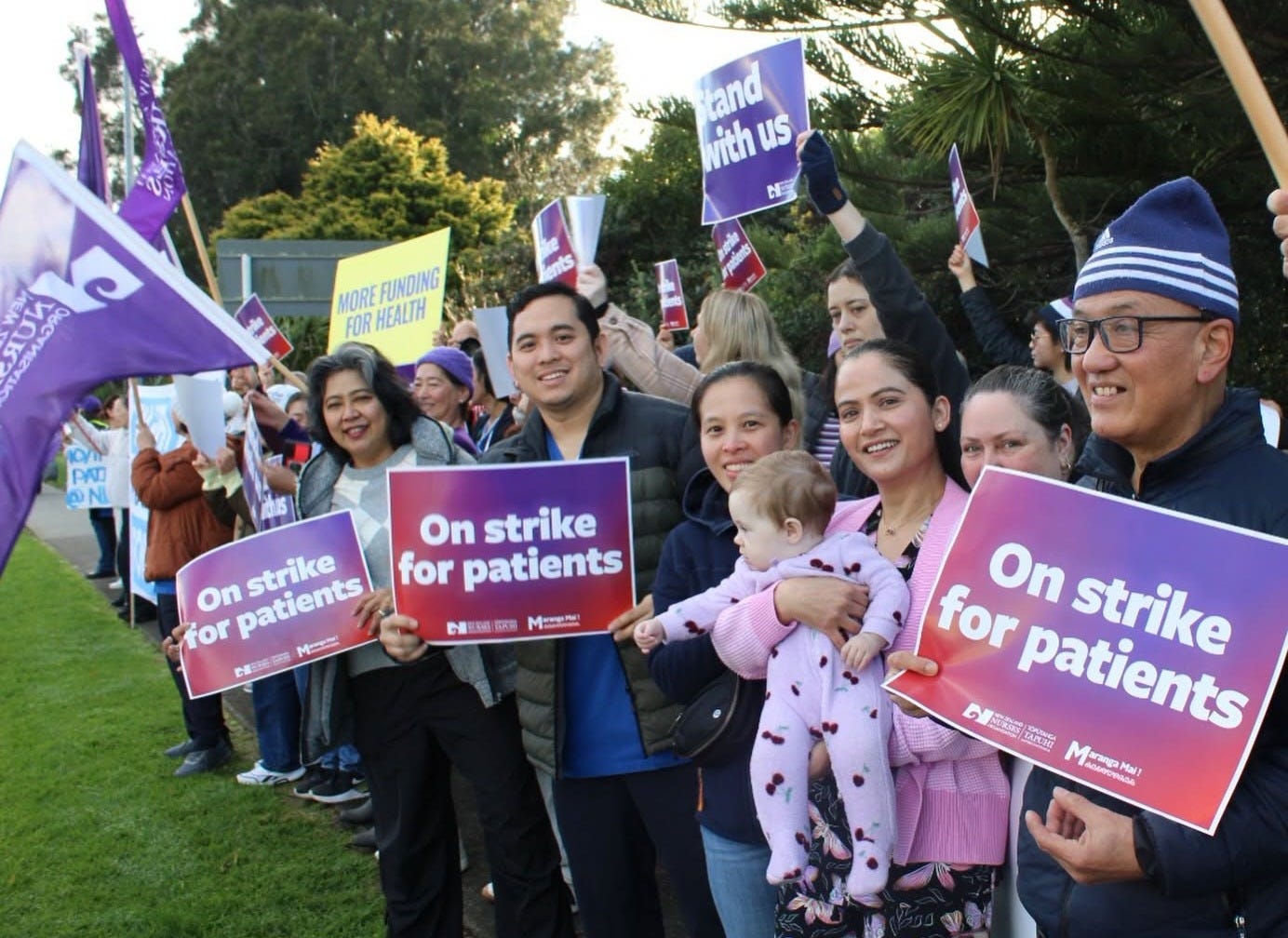 Nurses and health care assistants at Muriwai Ward, Waitakere Hospital in West Auckland are on strike for safe staffing. 
