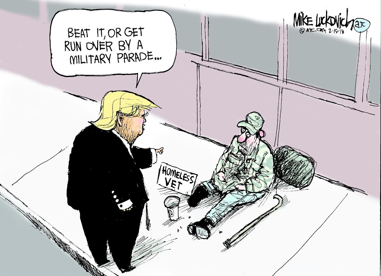 Political cartoon U.S. Trump military parade veterans homelessness | The Week Political cartoon U.S. Trump military parade veterans homelessness | The Week
