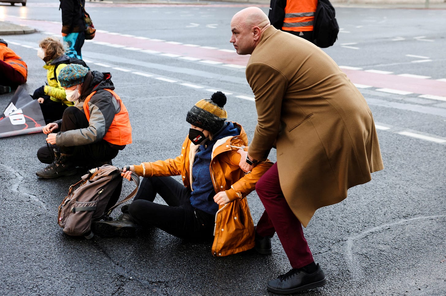 "Letzte Generation" activists protest against food waste and call for an agricultural change, in Berlin