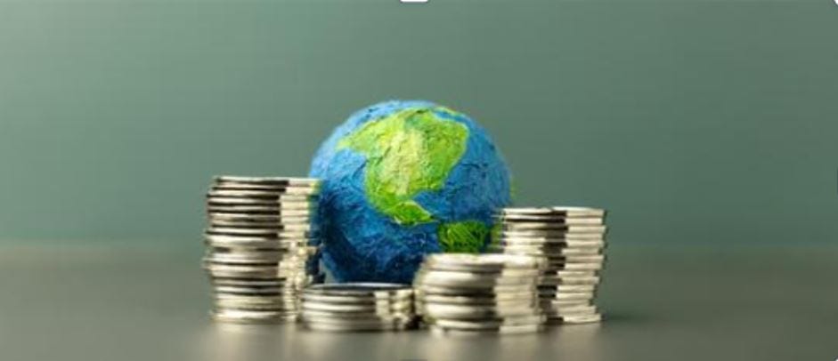 Globe surrounded by stacks of coins illustrating the relationship between wealth concentration, economic power, and climate change. Globe surrounded by stacks of coins illustrating the relationship between wealth concentration, economic power, and climate change.