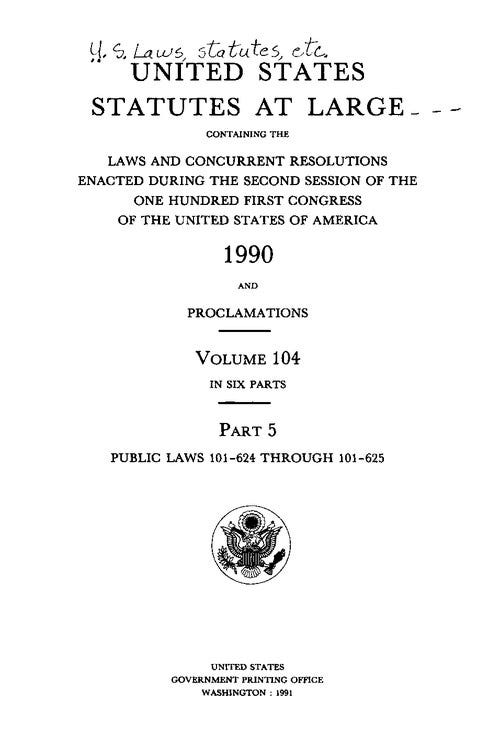 Volume 104, Part 5 of the Statutes at Large, containing the acts of the 101st Congress, Second Session.