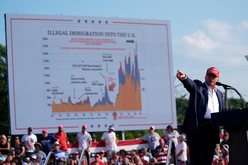 Former President Donald Trump credits an immigration chart at his rally for saving his life during the assassination attempt.