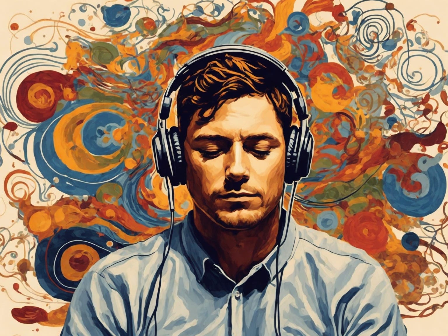 Guy Listening To Headphones In Calm State