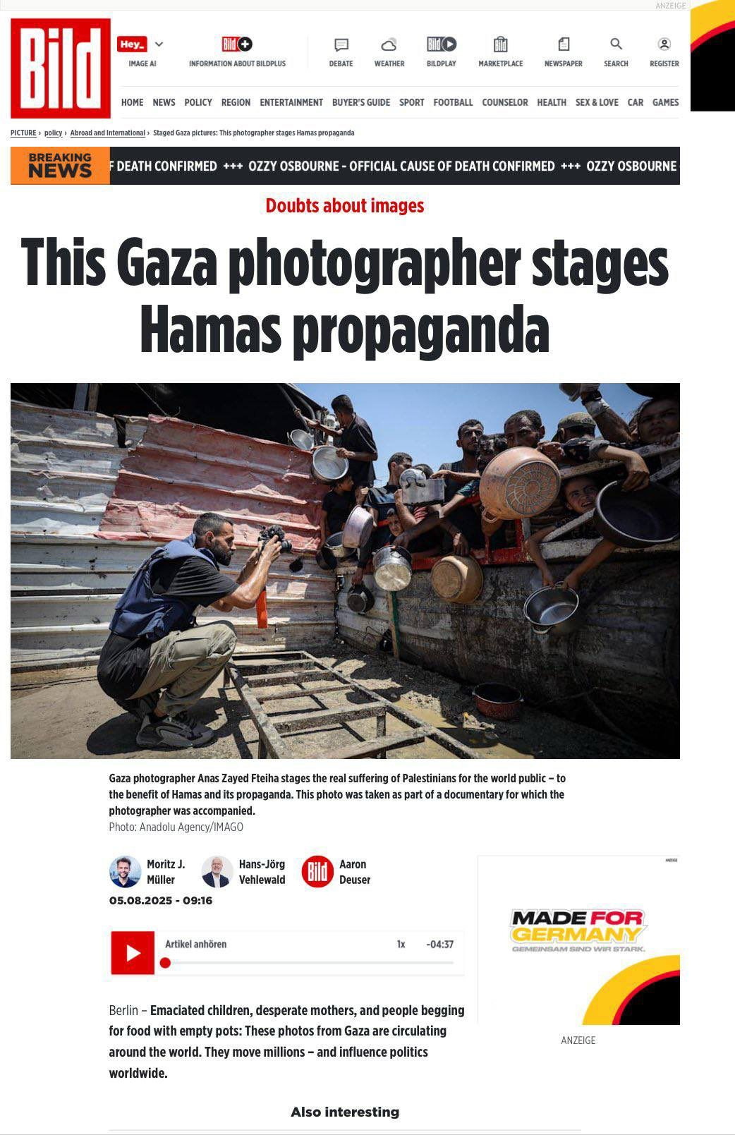 BILD Magazine, Aug 5, 2025 — claimed this scene of Gazans waiting for food was staged. Later video confirmed it was real, exposing BILD’s fabrication.