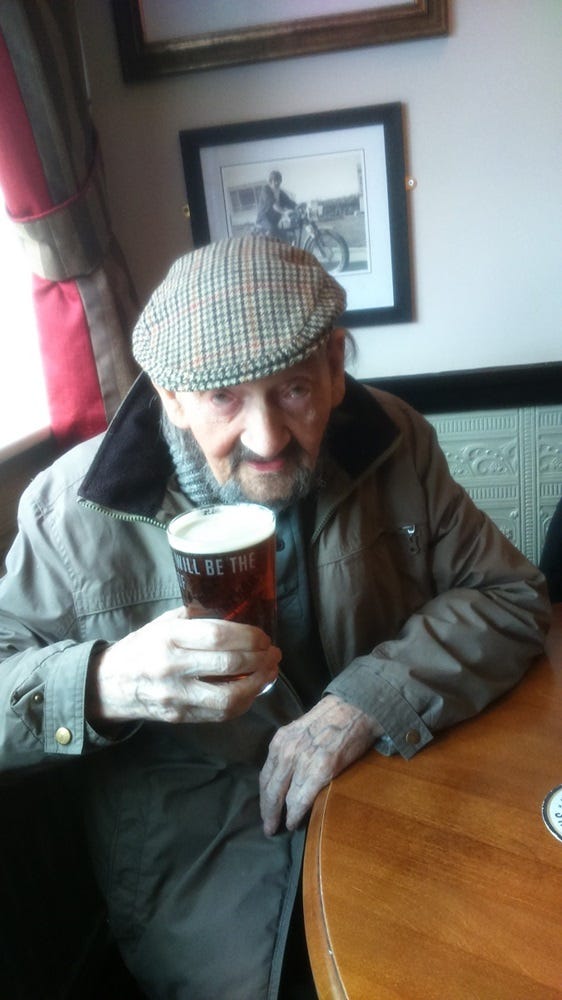 Peter enjoys a pint.
