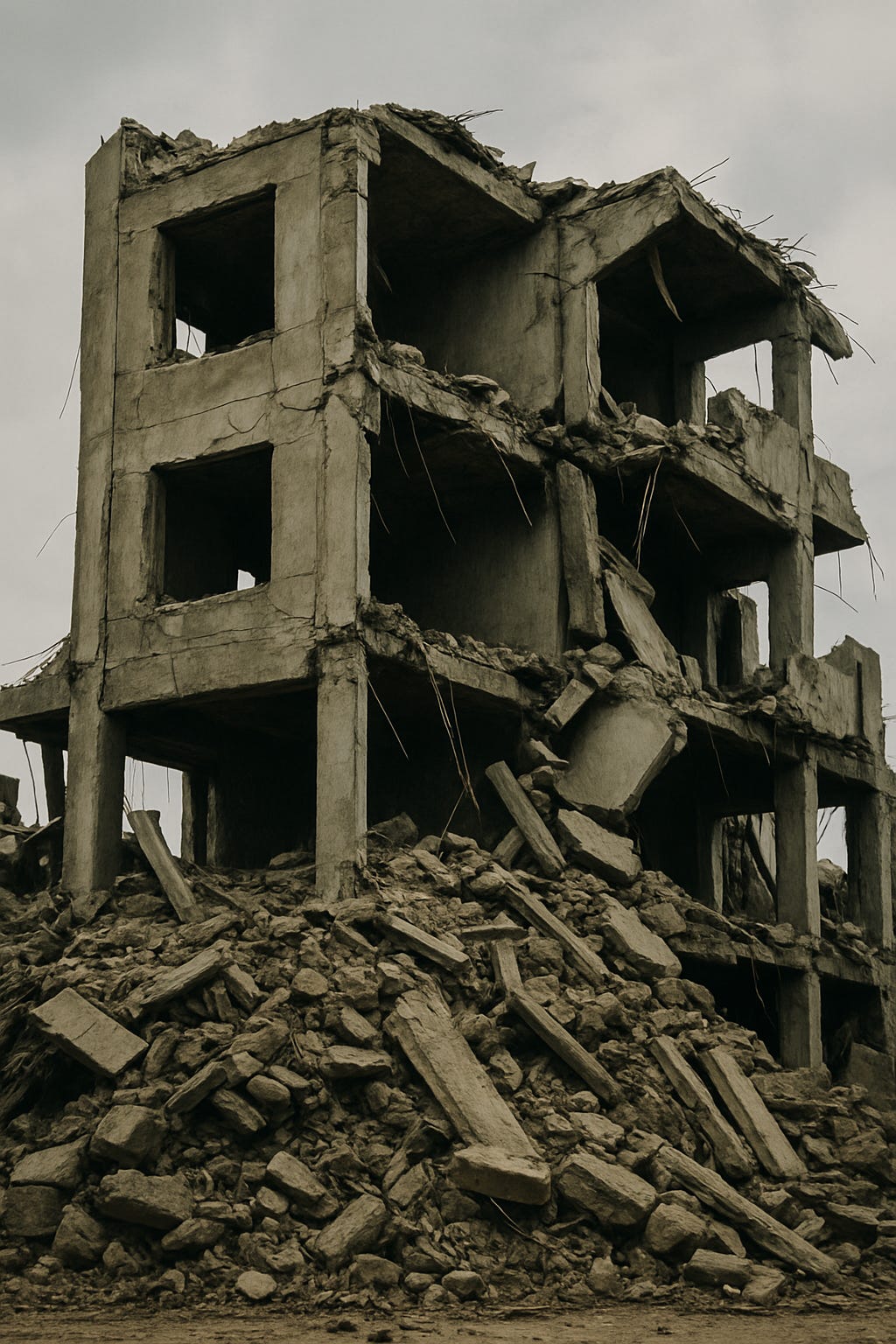 AI-Generated image of a destroyed building, similar to the untold number that look like this in Gaza