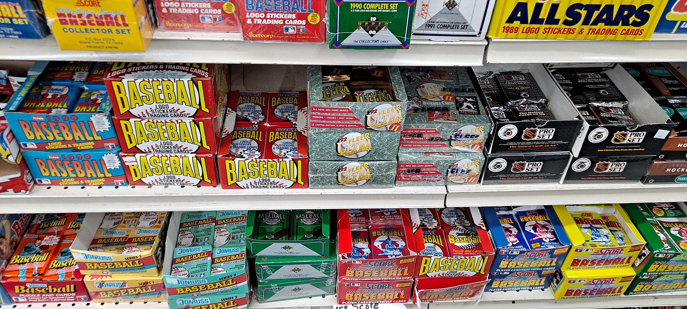 r/nostalgia - 1980's and 1990's baseball card packs at Ben Franklin store.