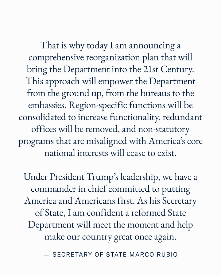Secretary of State Marco Rubio's Statement Today, as Released on X