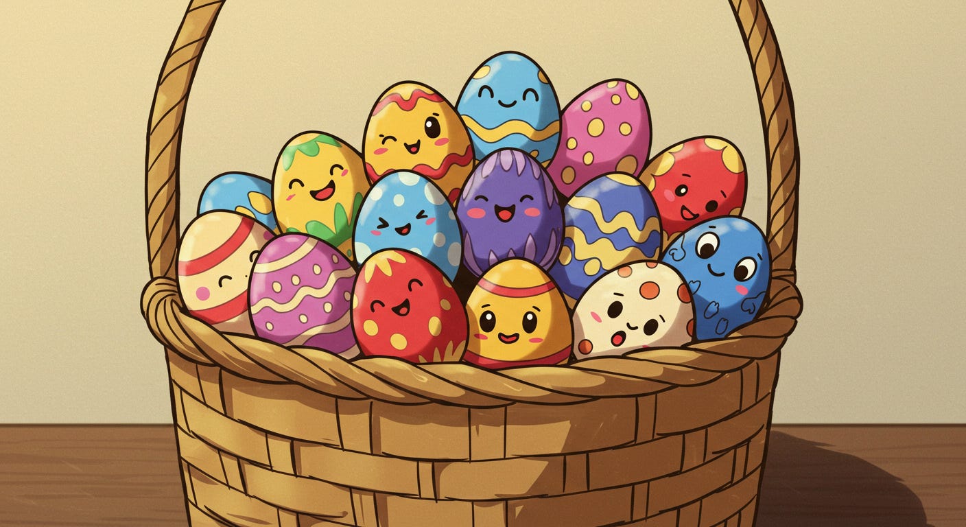 cartoon depicting basket of eggs