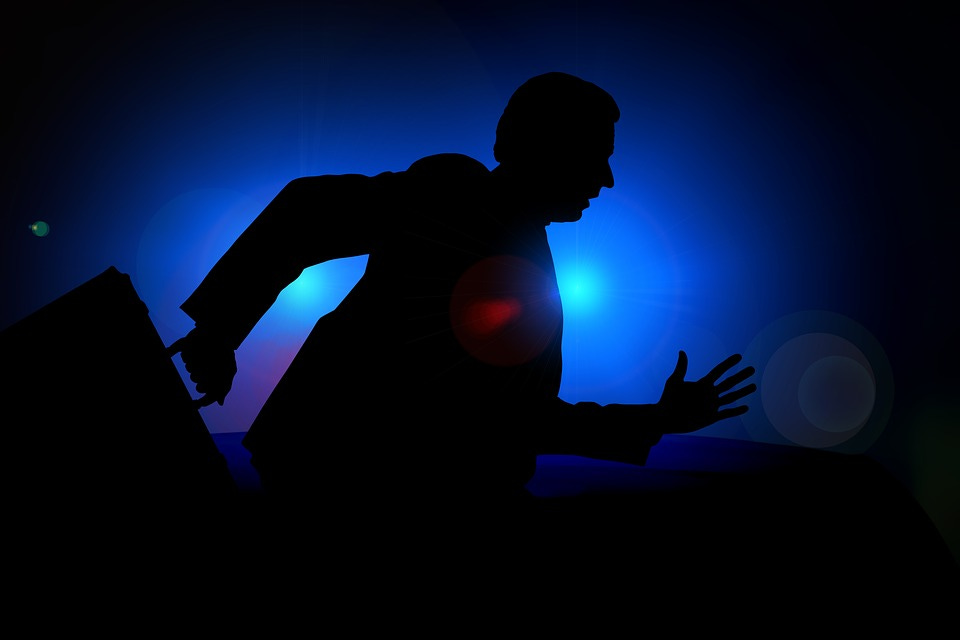 Man, Silhouette, Businessman, Escape, Police