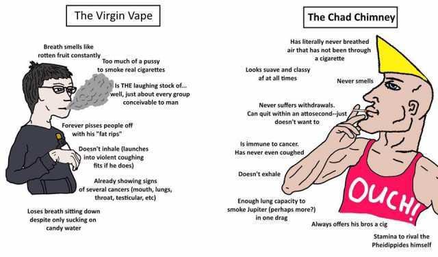 Virgin Vape vs Chad Chimney meme . Cigarette is obviously better. :  r/Cigarettes
