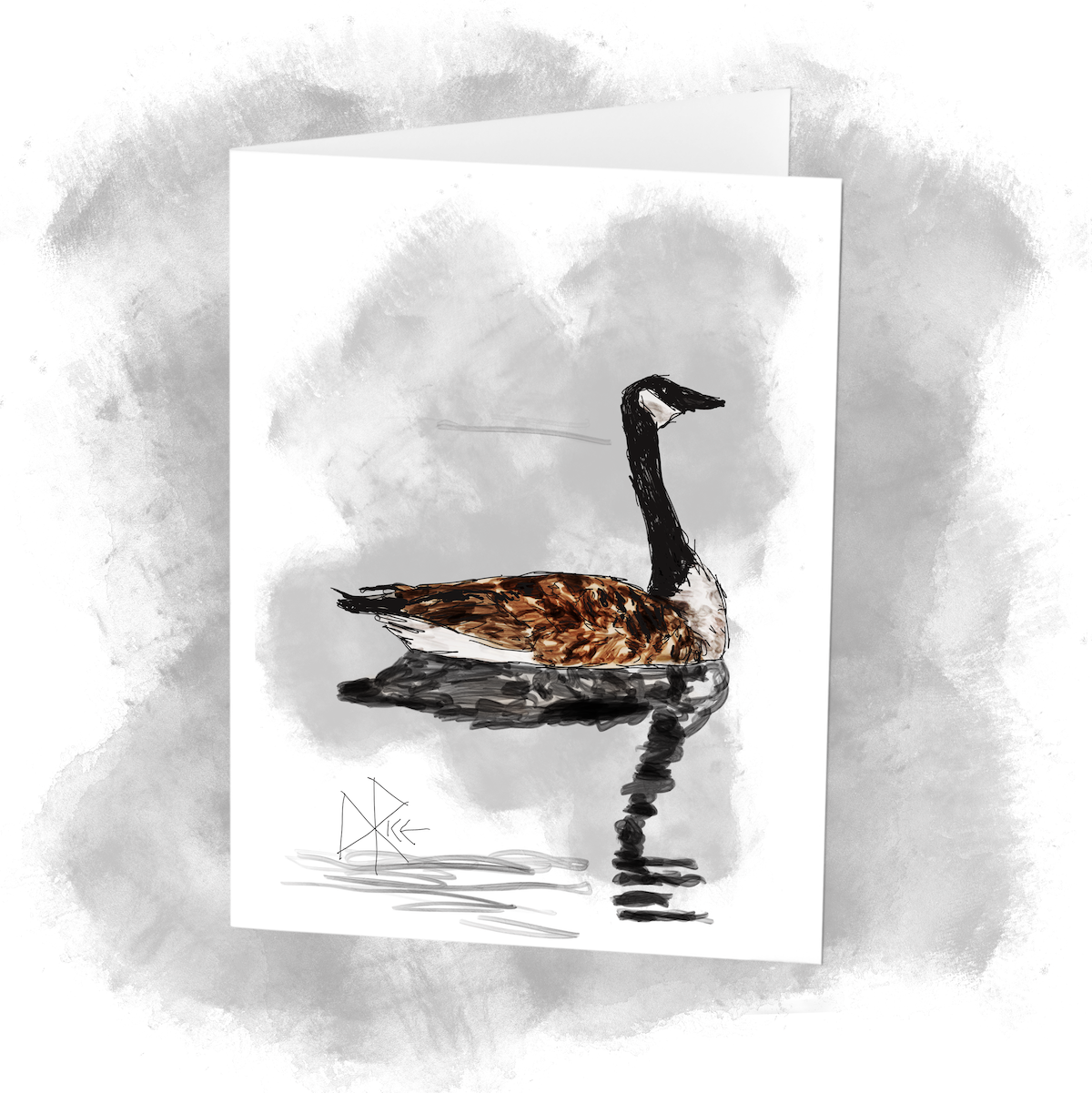 A Canada Goose traverses across the surface of a reflective body of water. Sketch art by Don Rice. A Canada Goose traverses across the surface of a reflective body of water. Sketch art by Don Rice.