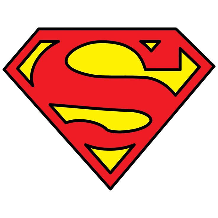 This may contain: a red and yellow superman logo on a white background
