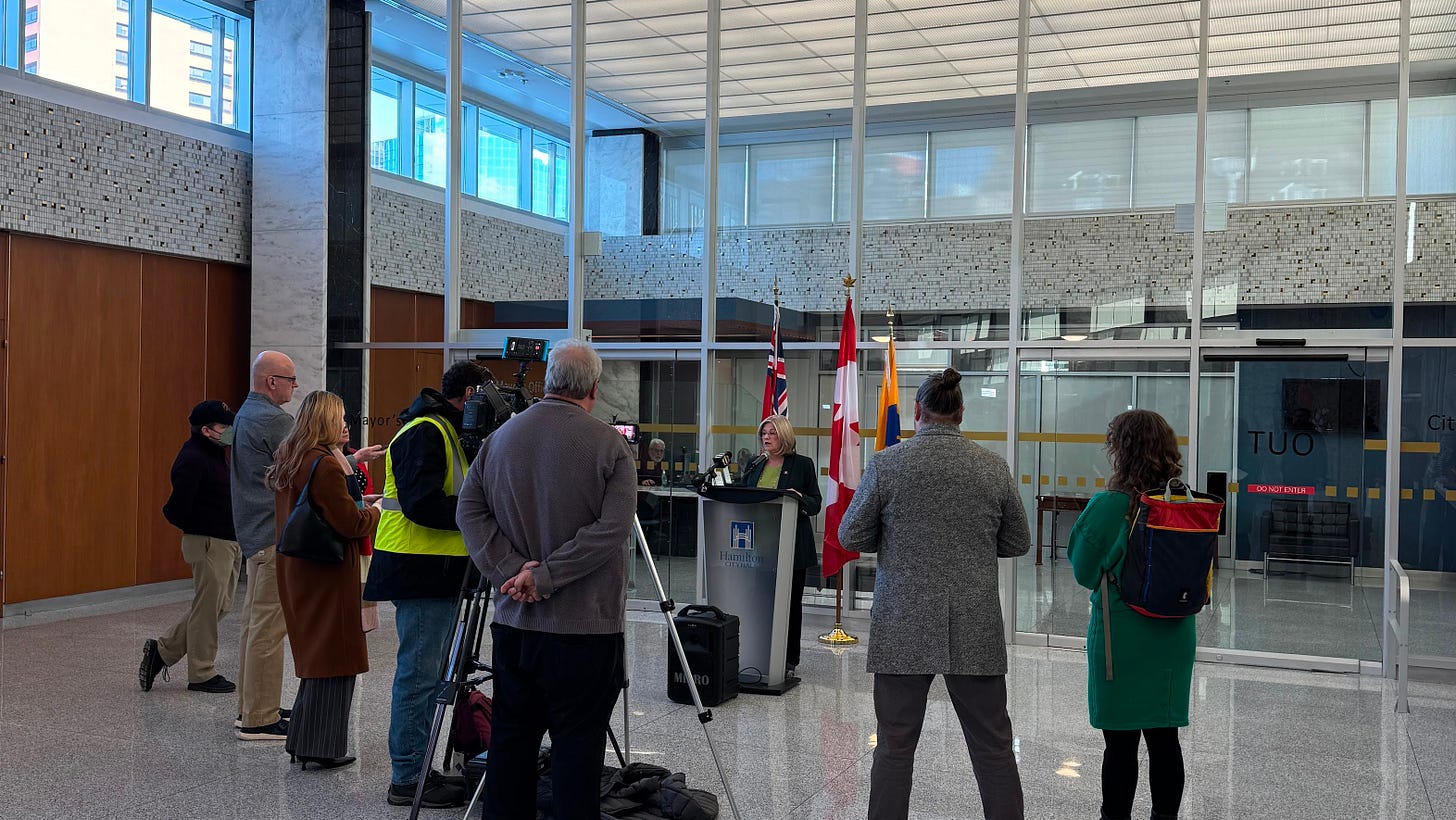 Mayor Andrea Horwath giving a budget presser on Tuesday, January 20 Mayor Andrea Horwath giving a budget presser on Tuesday, January 20