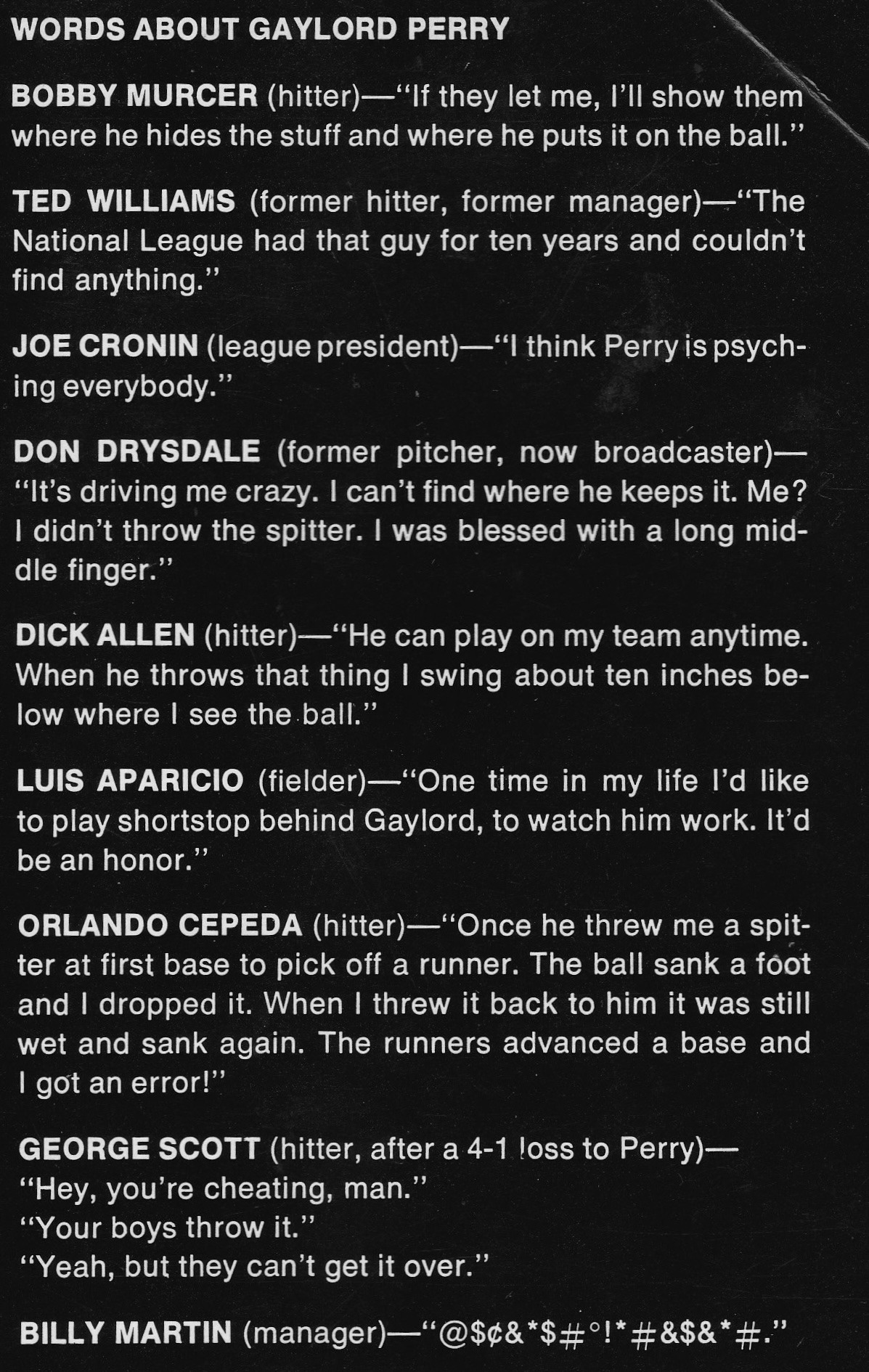Back cover "testimonials" from Perry's book.