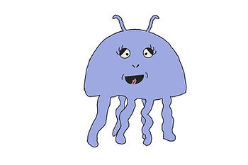 Cartoonish purple jellyfish with a happy expression, antennas, and wiggly tentacles on a white background. Cartoonish purple jellyfish with a happy expression, antennas, and wiggly tentacles on a white background.