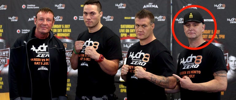 Kevin Barry, Joseph Parker, Brian Minto and Chris Martin pose for the media during a press conference at City Boxing on July 2, 2014 in Auckland, New Zealand. (Photo by Jason Oxenham/Getty Images)