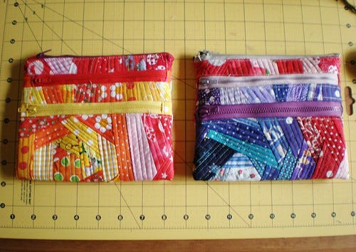 Colourful QAYG Triple Zip pouches Colourful QAYG Triple Zip pouches
