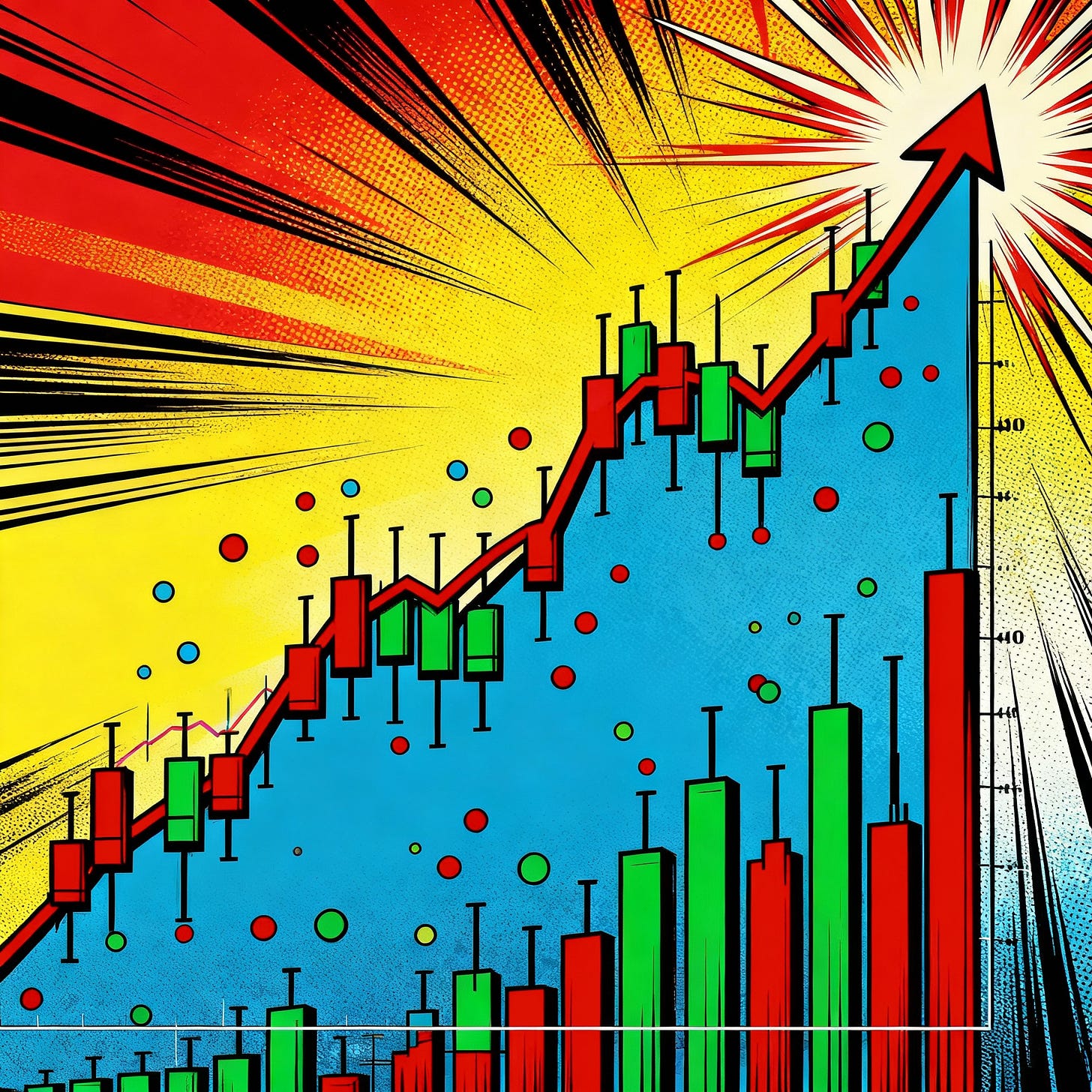 Graphique S&P 500 avec patterns bullish en style pop-art dynamique