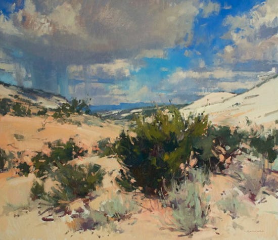 Sandstone Cedar Sage Sky 26 x 30" Oil © Jill Carver Landscape Painting by Jill Carver