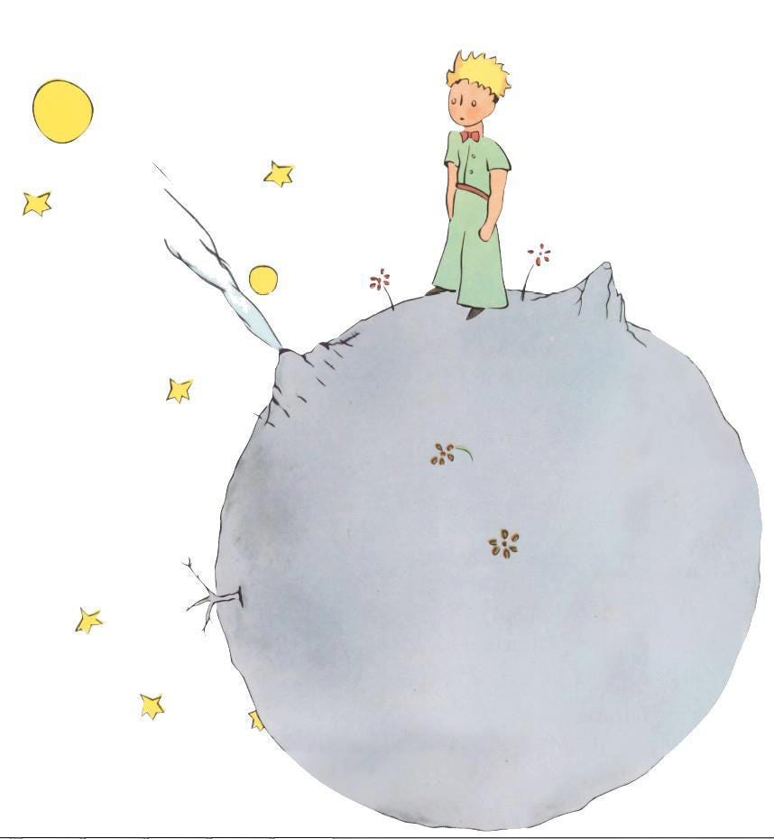 Antoine de Saint-Exupéry - Linda Hall Library The Petit Prince standing on a space rock