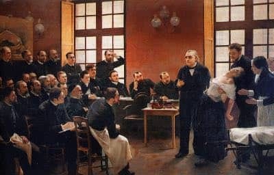 Jean-Martin Charcot delivers ‘A Clinical Lesson at the Salpêtrière’, painting by André Brouillet, 1887. Jean-Martin Charcot delivers ‘A Clinical Lesson at the Salpêtrière’, painting by André Brouillet, 1887.