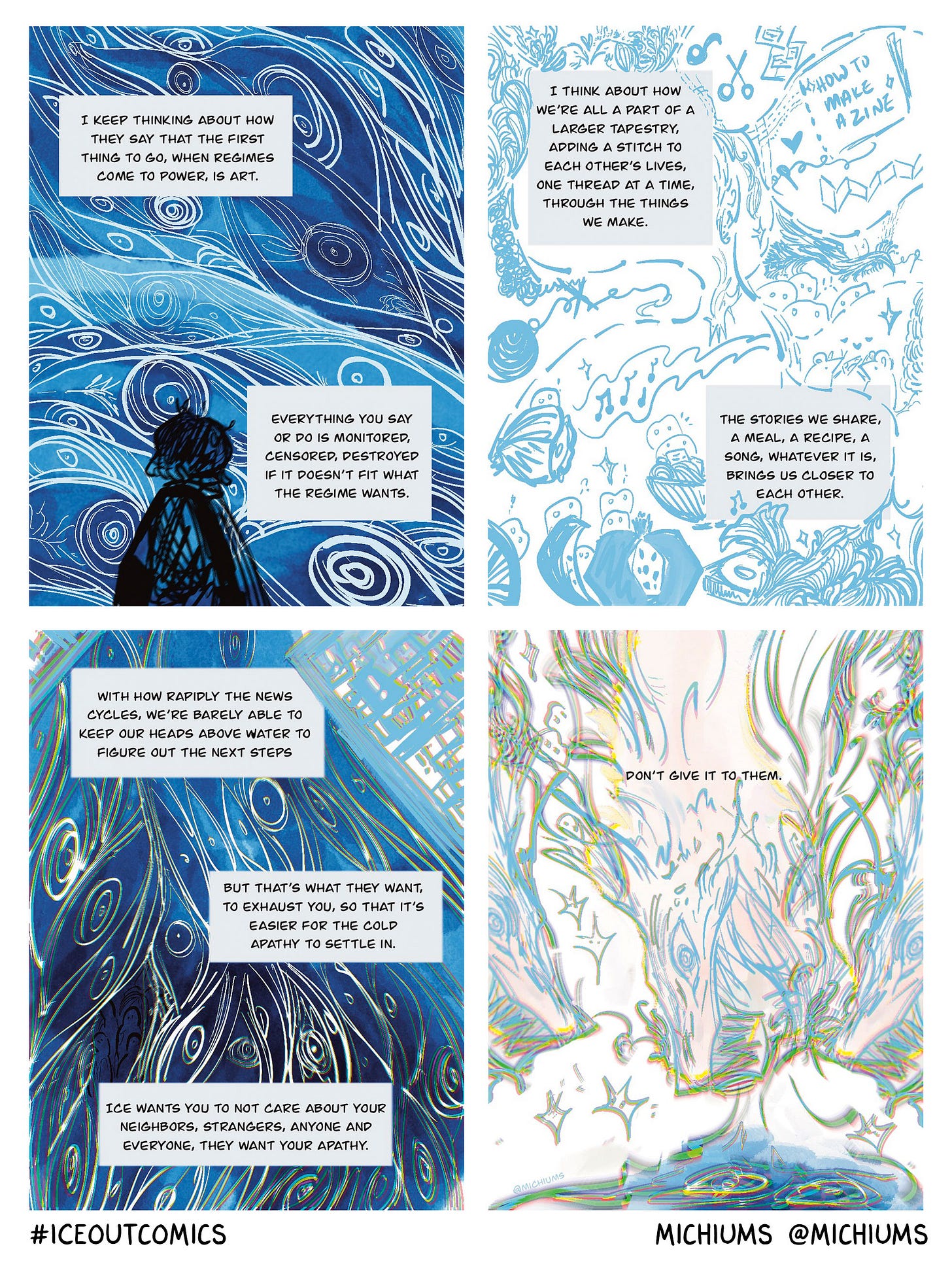 Digital comic by comic artist Michimums about her experiences with ICE in New York City. 